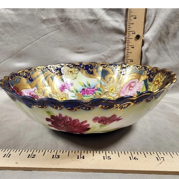 Antique Nippon Handpainted Porcelain Bowl Floral Decor Flawless Shape - Picture 2 of 3